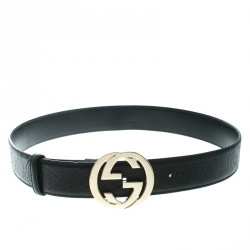 Pre Owned Gucci Black Guccissima Leather Interlocking GG Buckle Belt 95 CM