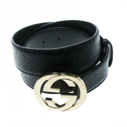 Pre Owned Gucci Black Guccissima Leather Interlocking GG Buckle Belt 95 CM