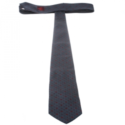 مملوكة مسبقًا Gucci Navy Blue and Red Dotted GG Patterned Silk Jacquard Traditional Tie