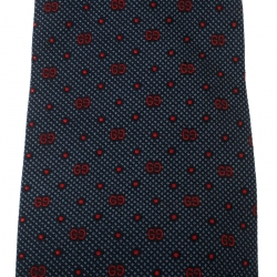 مملوكة مسبقًا Gucci Navy Blue and Red Dotted GG Patterned Silk Jacquard Traditional Tie