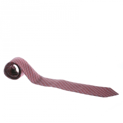 مملوكة مسبقًا ربطة عنق تقليدية غوتشي حرير بنقوش جاكارد هورسبيت وخطوط زرقاء وحمراء