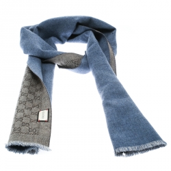 Gucci Blue and Brown Guccissima Pattern Wool Reversable Muffler