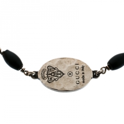 Gucci Crest Black Bead Silver Station Bracelet