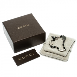 Gucci Crest Black Bead Silver Station Bracelet
