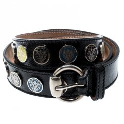 مملوكة مسبقًا Gucci Black Leather Crest Belt Size 95CM