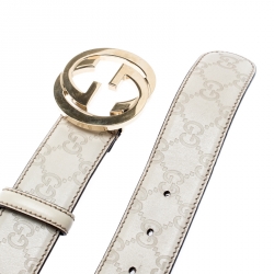 مملوكة مسبقًا Gucci Beige Guccissima Leather Interlocking G Buckle Belt 90 CM