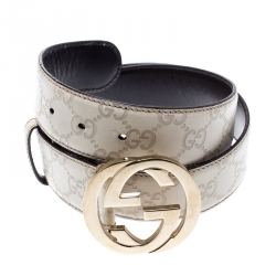 مملوكة مسبقًا Gucci Beige Guccissima Leather Interlocking G Buckle Belt 90 CM