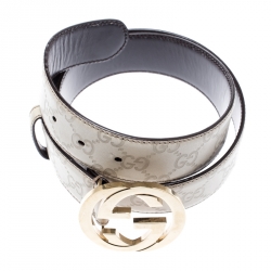 مملوكة مسبقًا Gucci Beige Guccissima Leather Interlocking G Buckle Belt 90 CM
