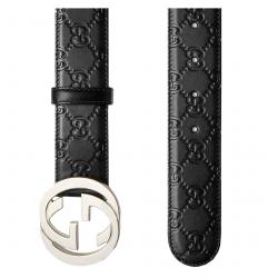 Pre Owned Gucci Black Guccissima Leather Belt Size 90CM