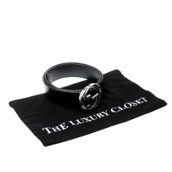 Pre Owned حزام غوتشي جلد أسود G متداخلة بإبزيم 90سم