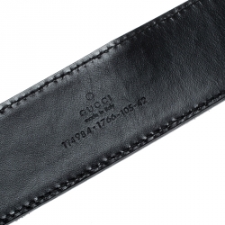 Pre Owned Gucci Black Web Canvas and Leather Interlocking GG Buckle Belt 105 CM