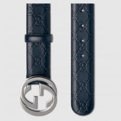 Pre Owned Gucci Blue Guccissima Leather Belt Size 95CM