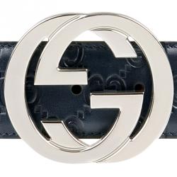 مملوكة مسبقًا Gucci Blue Guccissima Leather Belt Size 105CM