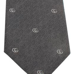 مملوكة مسبقًا Gucci Black Woven GG Pattern Tie 