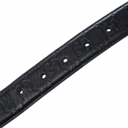 Pre Owned Gucci Black Guccissima Leather G Interlocking Detail Belt 105CM