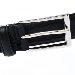 Pre Owned Gucci Black Guccissima Leather G Interlocking Detail Belt 105CM