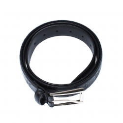 Pre Owned Gucci Black Guccissima Leather G Interlocking Detail Belt 105CM