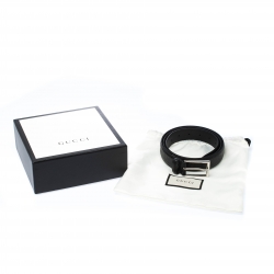 Pre Owned Gucci Black Guccissima Leather G Interlocking Detail Belt 105CM