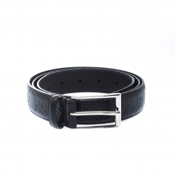 Pre Owned Gucci Black Guccissima Leather G Interlocking Detail Belt 105CM