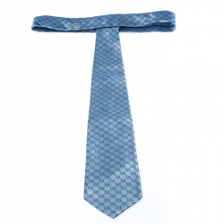 مملوكة مسبقًا  ربطة عنق غوتشي بنقوش GG مونوغرامية زرقاء فاتحة