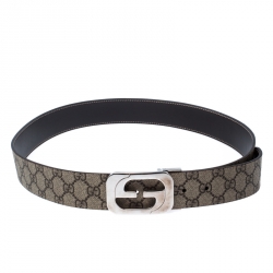 مملوكة مسبقًا حزام وجيهين غوتشي G متشابكة كانفاس مقوى سوبريم GG بيج / بني 100 سم