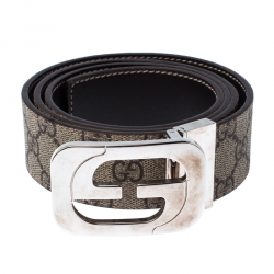 مملوكة مسبقًا حزام وجيهين غوتشي G متشابكة كانفاس مقوى سوبريم GG بيج / بني 100 سم