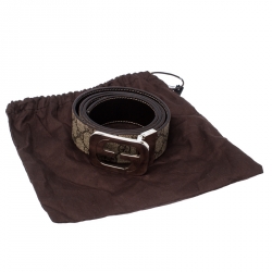 مملوكة مسبقًا حزام وجيهين غوتشي G متشابكة كانفاس مقوى سوبريم GG بيج / بني 100 سم