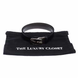 Pre Owned حزام غوتشي ذو وجهين G مربع جلد أسود 85 سم