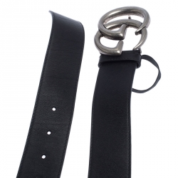 Pre Owned Gucci Black Leather Double G Buckle Belt 105 cm