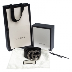 Pre Owned Gucci Black Leather Double G Buckle Belt 105 cm