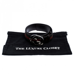 Pre Owned حزام غوتشي إبزيم G متشابك جلد وكانفاس ويب بني داكن 90 سم