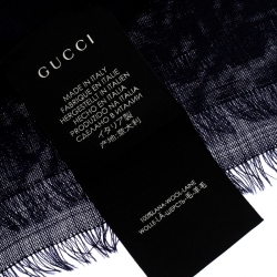 Gucci Navy Blue King Snake Print Wool Scarf