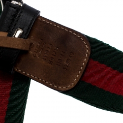 مملوكة مسبقًا Gucci Black Web Fabric and Leather Interlocking GG Buckle Belt 110CM