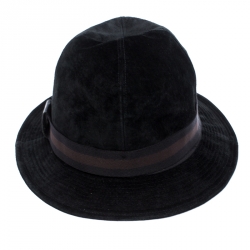 Pre Owned قبعة غوتشي فدورا سويدي حافة ويب سوداء S