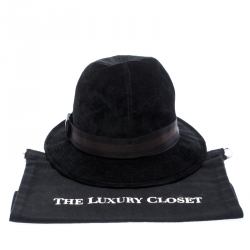 Pre Owned قبعة غوتشي فدورا سويدي حافة ويب سوداء S