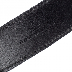 Pre Owned Gucci Black Leather Interlocking G Buckle Belt 95CM