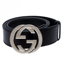 Gucci - GG Heart Buckle Leather Belt Black 95