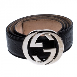 Pre Owned Gucci Black Guccissima Leather Interlocking GG Buckle Belt 100CM