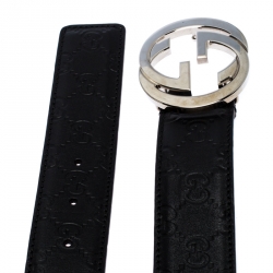 Pre Owned Gucci Black Guccissima Leather Interlocking GG Buckle Belt 100CM