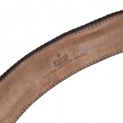 مملوكة مسبقًا حزام غوتشي قماش أبيض/بني وجلد GG متداخلة مقاس 95 سم