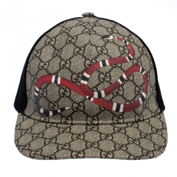 مملوكة مسبقًا Gucci Beige Kingsnake Print Canvas GG Supreme Baseball Cap M