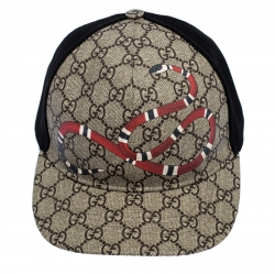 مملوكة مسبقًا Gucci Beige Kingsnake Print Canvas GG Supreme Baseball Cap M