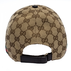 مملوكة مسبقًا قبعة باسبول غوتشي حواف ويب كانفاس GG بيج M