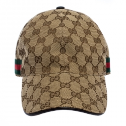 مملوكة مسبقًا قبعة باسبول غوتشي حواف ويب كانفاس GG بيج M