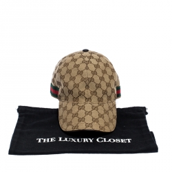 مملوكة مسبقًا قبعة باسبول غوتشي حواف ويب كانفاس GG بيج M
