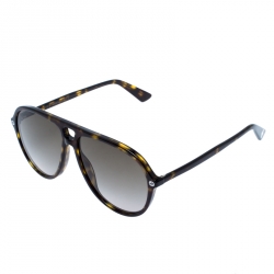 Pre Owned Gucci Havana Brown/ Green Gradient GG0119S Aviator Sunglasses