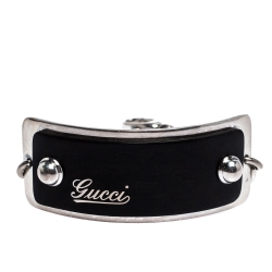 Gucci Logo Plaque Tag Silver Tone Chain Bracelet 19cm