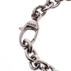 Gucci Logo Plaque Tag Silver Tone Chain Bracelet 19cm