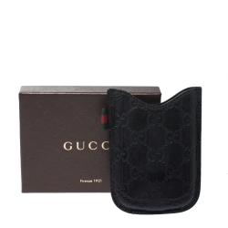 Pre Owned Gucci Black Guccissima Leather Web Phone Case