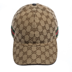 Pre Owned قبعة باسبول غوتشي بحواف ويب كانفاس GG بيج M